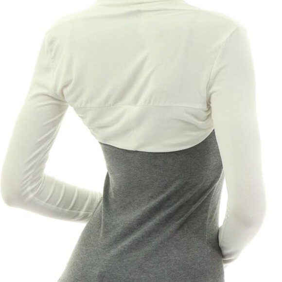 Women Long Sleeve Bolero Shrug Cropped Cardigan Open Front Jacket Ivory - Picture 2 of 6